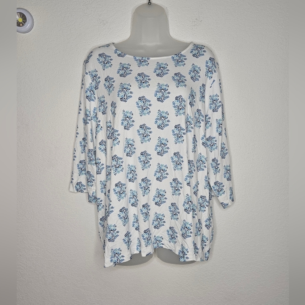 J. Jill Wear Everywhere Ditsy Floral Boatneck Long Sleeve Super Soft Top XL
